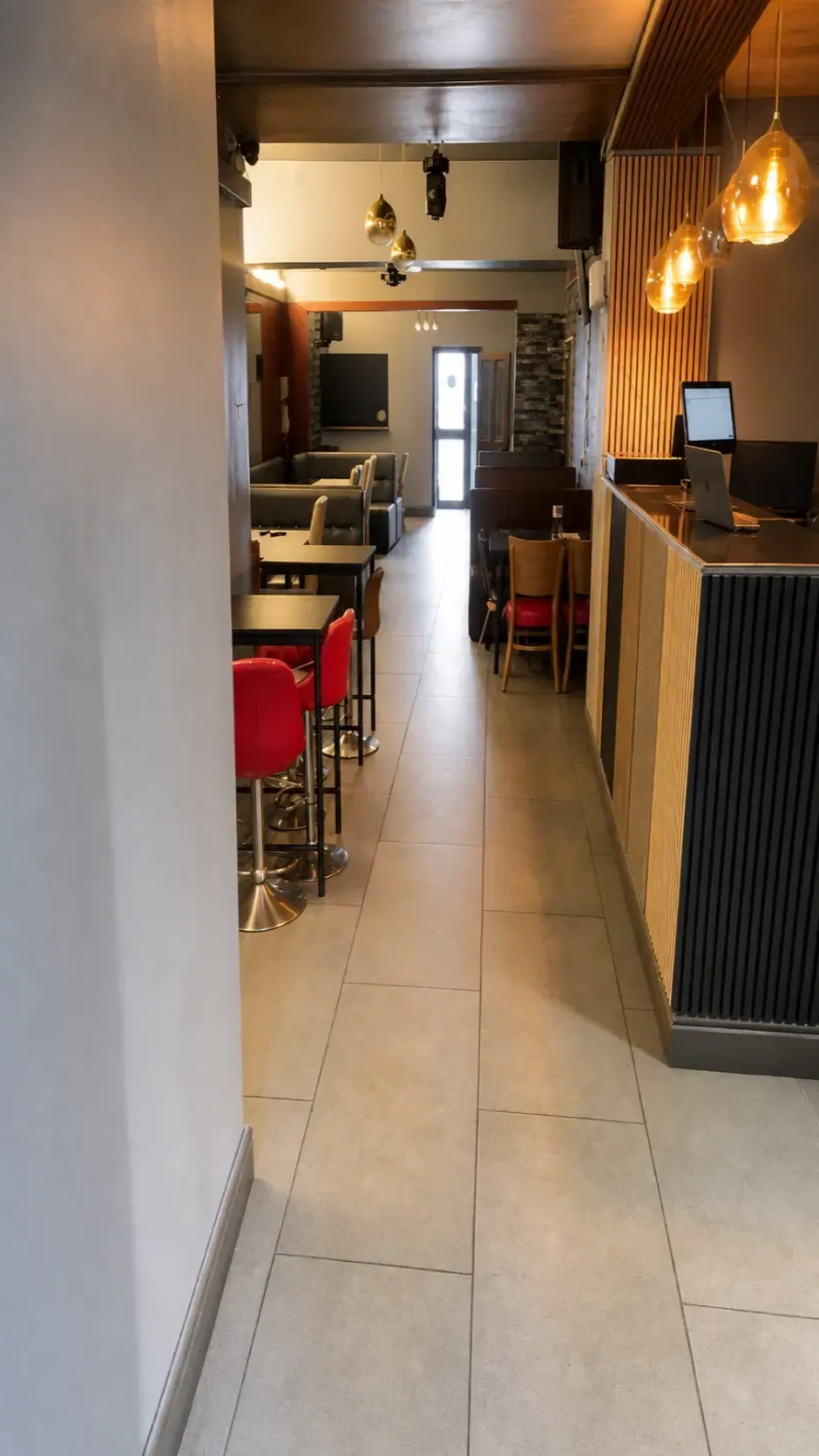 A view through the restaurant towards the bar
